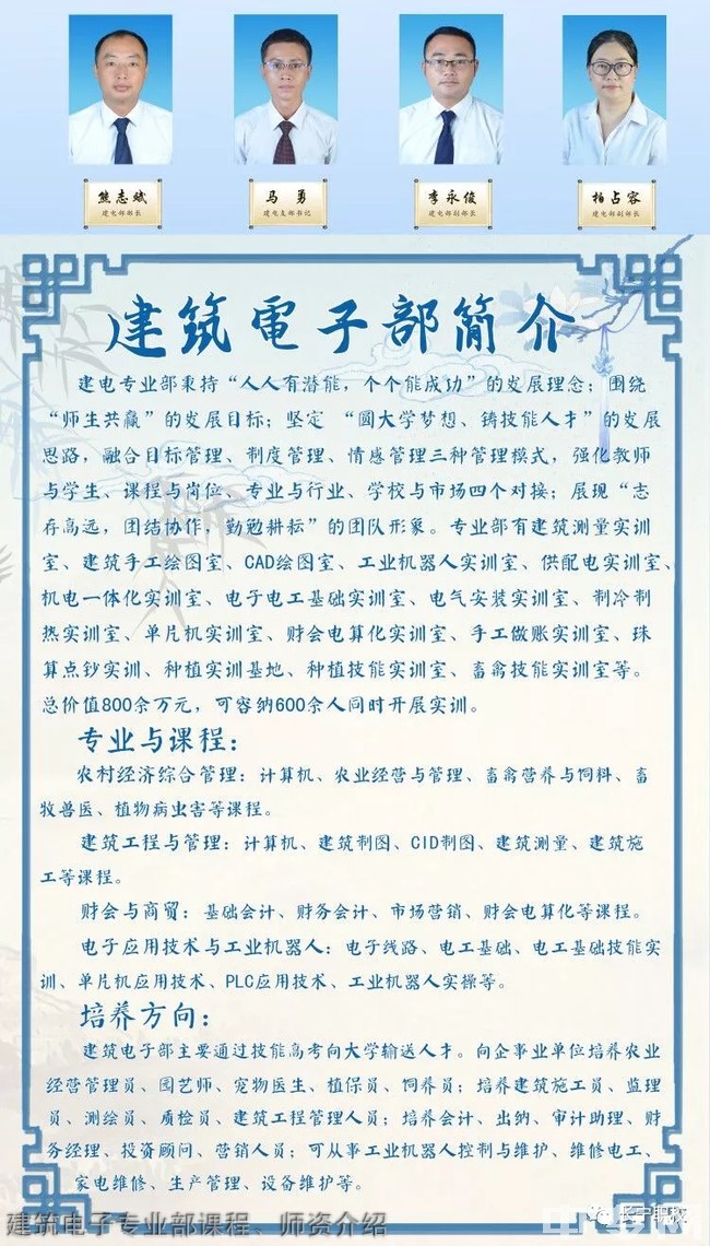 四川省長寧縣職業(yè)技術學校(長寧縣職校)建筑電子專業(yè)部課程、師資介紹