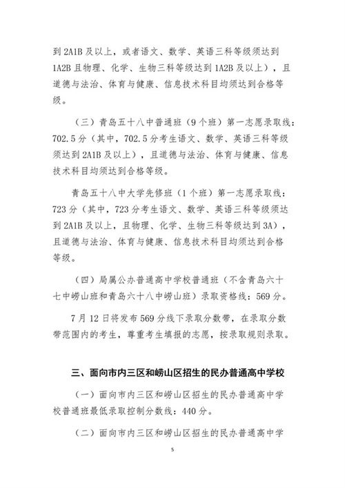 2019山東青島中考低分數(shù)控制線是多少