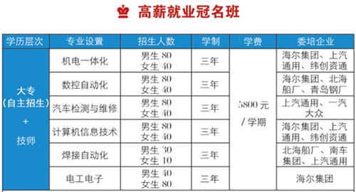 青島海灣理工專修學(xué)院高薪就業(yè)冠名班都有什么專業(yè)？